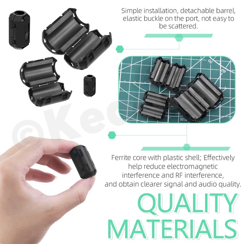 Keadic 32Pcs Clip-on Ferrite Ring Core RFI EMI Noise Suppressor
