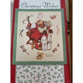 Vintage Unused Christmas Card Glitter Norman Rockwell Santa Claus Children