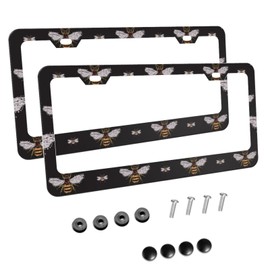 Delerain Funny Honey Bee 2Pcs License Plate Frame, Aluminum Metal ith Screw Caps 2 Holes Car Tag Cover Holder Frames or US Standard Vehicles