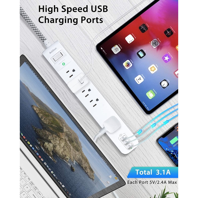 2 Pack Power Strip Surge Protector - 5 Widely Spaced