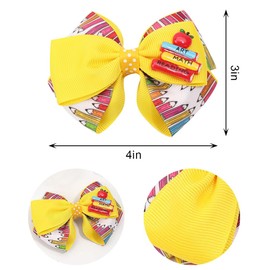4pcs Back to School Hair Bows Clips for Kids Girls, Yellow School Hair Bows Hairgrips Apple Pen Blackboard Hair Bow Barrette Colorful Hair Bows for First Day of School Kindergarten Hair Accessories