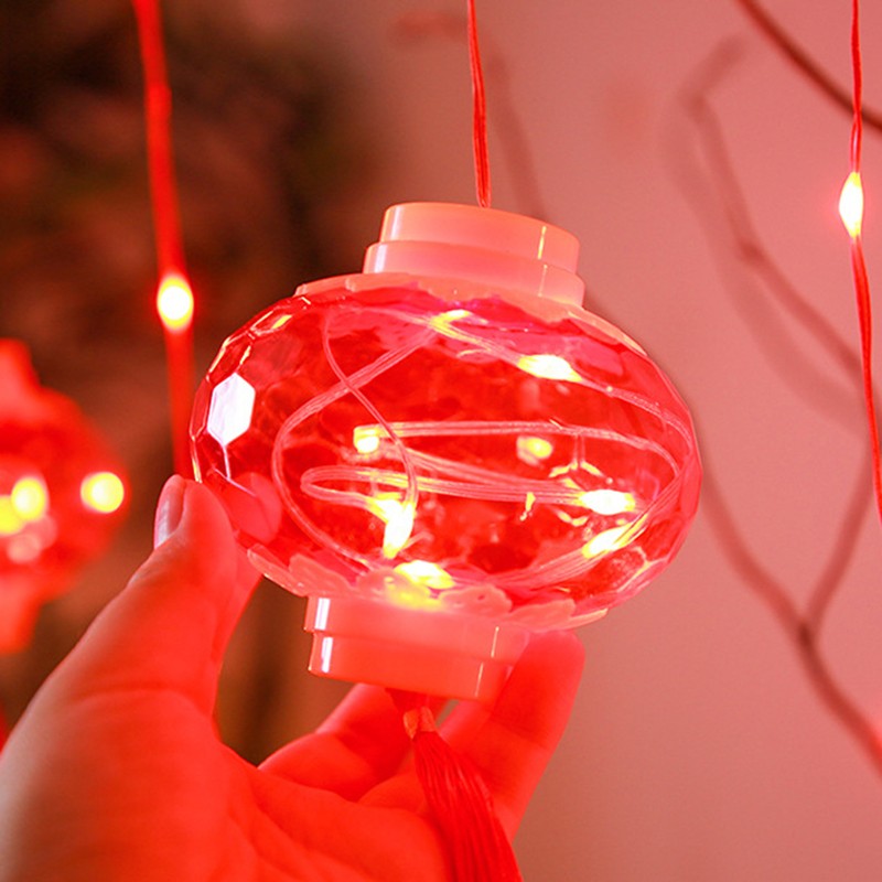 Chinese New Year Red Lantern Curtain Lights LED Spring Festival