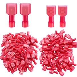 Twidec/100PCS Nylon Spade Connectors Kit 22-18 Gauge Quick Disconnect Fully Insulated Male and Female Wire Spade Terminal Assortment Kit Red N-025-R