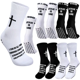 4 Pairs Cross Grip Soccer Socks with Bible Verse Anti Slip Religious Jesus Christian Football Sock with Rubber Dots