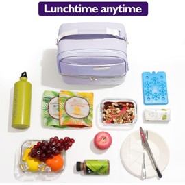 Hihealer 2 Tier Lunch Bag Women with Stylish Vegan Leather - Large Leakproof Insulated Cool Bag with Removable Adjustable Strap for Work Picnic, Christmas Gifts for Women (Lavender Purple)