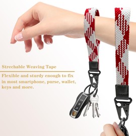 BuitBoll Stretchy Wristlet Keychain, Wrist Lanyard Strap Key Chain Holder to Hold Keys Wallet Phone ID Badge for Men Women, Redwhite, Small