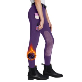BALEAF Kid's Winter Horse Riding Leggings Full Seat Breeches Fleece Horse Equestrian Pants Horseback Leggings Pockets Tights Purple XL