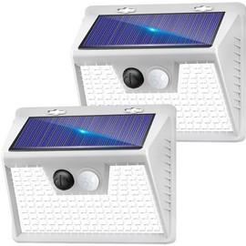 Solar Lights Outdoor 2 Pack, 140LED/3 Modes Motion Sensor Outdoor Lights Solar Powered, Wireless IP65 Waterproof Solar Wall Lights Outdoor Lights, Bright for Deck Fence Patio Front Door, White Light