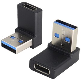 AAOTOKK Right Angle USB 3.0 A to USB C Adapter 90 Degree USB 3.0 A Male to USB Type C Female Converter (OTG) for PC,Laptops,Power Banks, Chargers More USB and Type-C Devices (2 Pack-Black/Up)