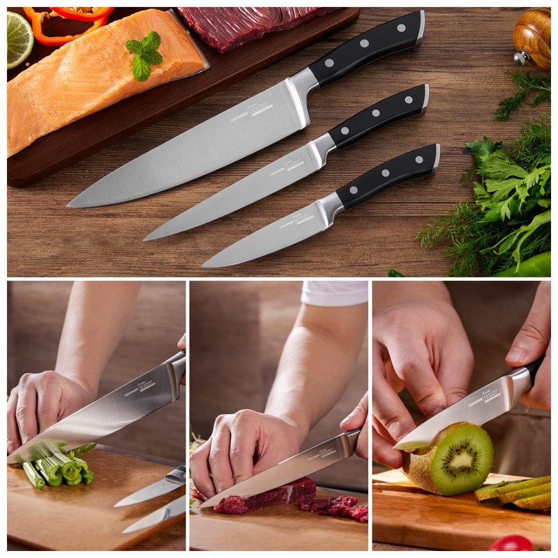 OAKSWARE Kitchen Knife Set 3-Piece, Ultra Sharp Kitchen Knives, Paring