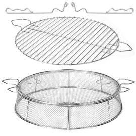 Fire Pit Spark Shield Cover for Solo Stove Bonfire, 304 Stainless Steel Spark Screen for 19.5 Inch Solo Stove Bonfire, Firepit Lid with Cooking Grate & Guild Stick for Outdoor Patio Fire Pits Backyard