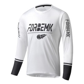 FORBEMK Men's Mountain Bike Shirts Long Sleeve MTB Jersey Quick Dry Downhill&Motocross BMX Shirts &Moisture-Wicking-2214-White-XXL