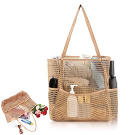 CALLYSONIC Beach Bag XXL Family Mesh, Swimming Bag Women's Crochet Bag for Summer, Foldable Shoulder Beach Bag, Shopper Bag Women, Beach Bag, for Travel, Shopping, Everyday Use, Green