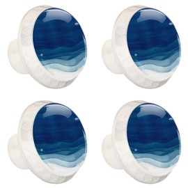 ZORE_FINE5, Kitchen Cabinet Knobs Round Decorative Knobs Cabinet Closet Drawers Dresser Pull Handle 4PCS Watercolor Blue Waves