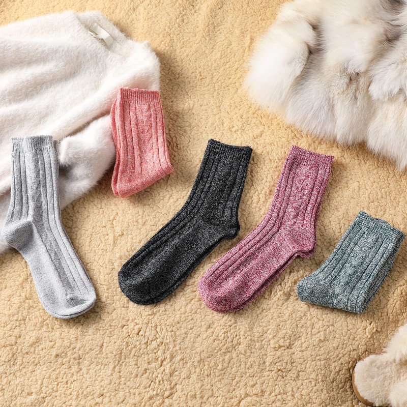 5 Pack Wool Socks for Women - Winter Warm Wool
