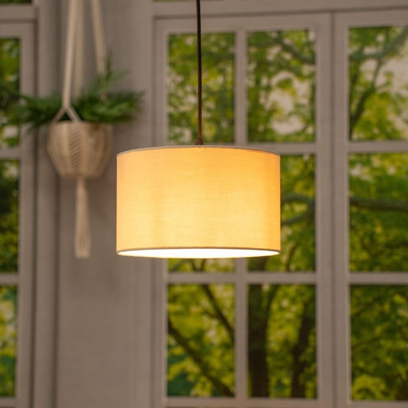 Pair of - Modern Natural Fabric Cylinder Ceiling Pendant Lampshade/Table