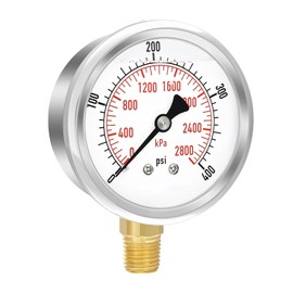 BPSSDI 0-400 Psi Glycerin Liquid Filled Pressure Gauge, 2.5" Dial Size, 1/4" NPT Lower Mount, 304 Stainless Steel Case, for Pool Pump Sand Filter Air Compressor, Water Oil Air Pressure Test