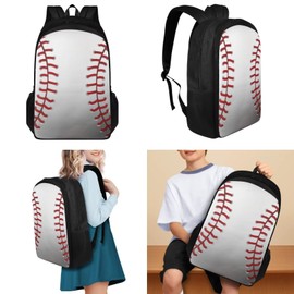 Fishoutleap Baseball Boys Backpack 6-8 Years Old Cool Kids School Bag for Primary School Boys 3 In 1 Book Bag with Lunch Box Pencil Case, White