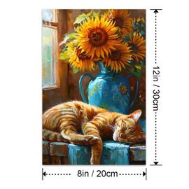 Bvkilrvc Unframed Canvas Prints Wall Art, Orange Cat Sleeping Sunflowers Modern Wall Art Painting Gift for Office Living Room Bedroom Home Decoration Painting Unframed 16x24inch