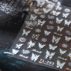 5D Embossed Butterfly Nail Stickers with Rhinestone Snowflake Nail Art Stickers Light Blue Nail Decals Cute Stickers for Nails Designs Adhesive Nail Art Supplies for Women Girls DIY Manicure 1 Sheets