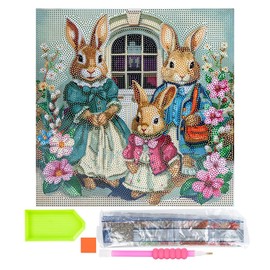 Ideen mit Herz Diamond Painting Canvas on Stretcher Frame | 30 cm x 30 cm | Set Including Tools (Hare Family)