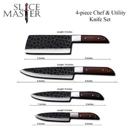 Slice Master Chef Knife Set – 4 Pcs Kitchen Knife Set, High Carbon German Stainless Steel Chef Knife Block Sets, Brown/black