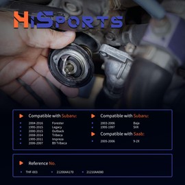 HiSport Engine Coolant Thermostat with Gasket - Compatible with Saab 9-2X 2005-2006 | Subaru Forester Legacy Outback Tribeca Impreza B9 Tribeca Baja SVX - Replace THF-003