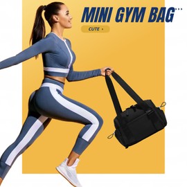 Mini Gym Bag for Women & Girls with Wet Compartment Small Gym Tote Bag Waterproof Travel Duffle Bag Cute Workout Sports Bag, Black