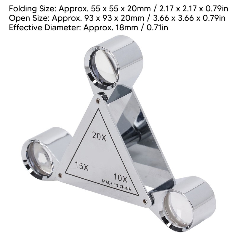 3 Lens Loupe Pocket Foldable Jewelers 10X 15X 20X Jewelry
