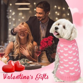 GOYOSWA Valentine’s Day Dog Sweater, Dog Valentines Day Clothes Dog Valentines Outfit Knitted Dog Heart Sweaters for Small Medium Large Dogs Pets (Pink Heart, Small)