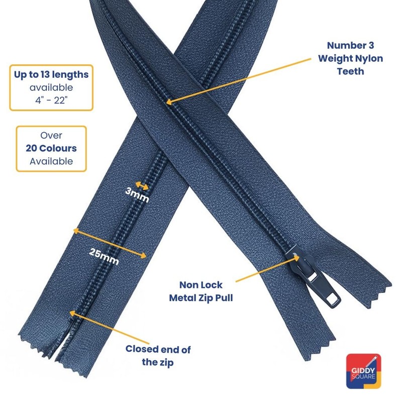 18" (45.7cm) White Zip - Closed-End - Dressmaking, Sewing &