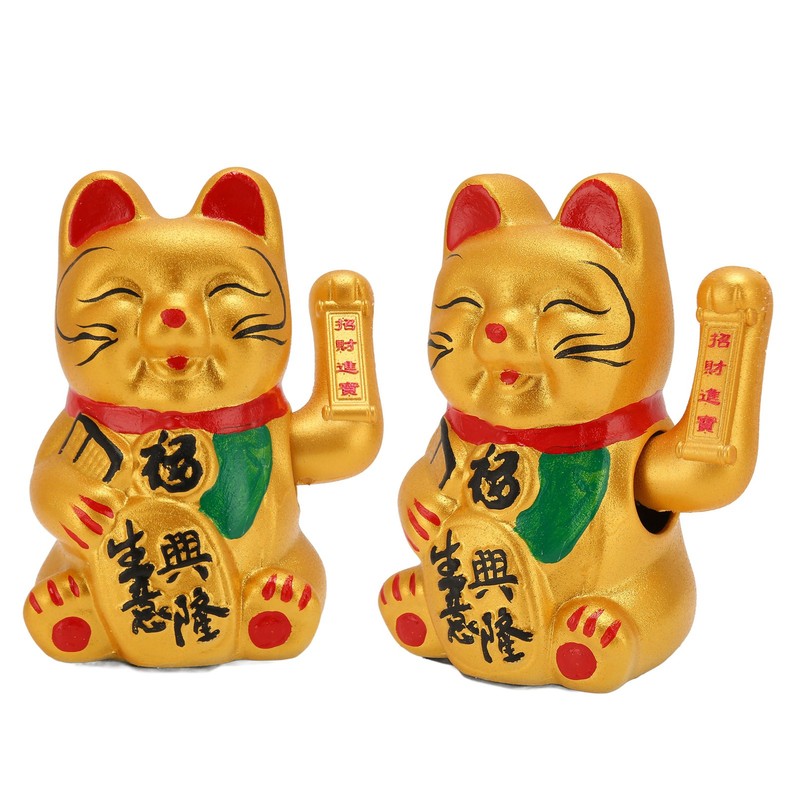 Golden Battery Powered Fortune Cat Waving Hand Good Luck Colorfast