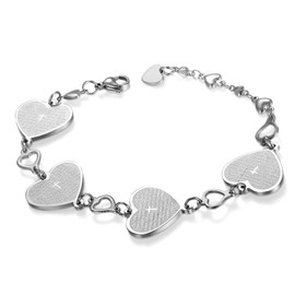OIDEA Women's Bracelet Stainless Steel English Bible Prayer Cross Crucifix Heart Link Bracelet Bangle Bangle Bracelet Silver