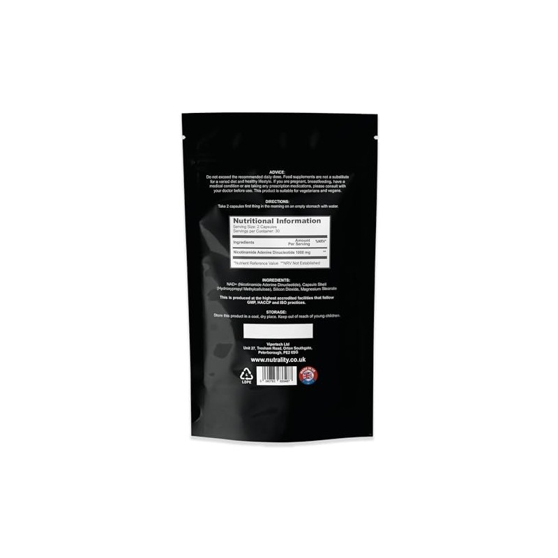 Nutrality NAD+ Nicotinamide 60 Capsules | High Strength NMN Supplements