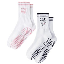 Pilates Stopper Socks for Women Yoga Non-Slip Grip Socks Cute Reformer Pilates Non-Slip Socks with Nubs for Ballet Barre Dance Trampoline Hospital Fitness Home, 2 Pack Pink and Martini, One size fits
