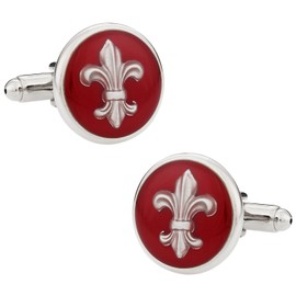 Red Men's Fleur De Lis Cufflinks Includes Travel Presentation Gift Box Mardi Gras New Orleans Bayou Round Groomsmen Groom Wedding Party
