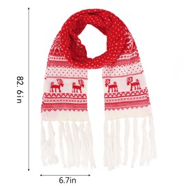 Sun Kea Winter Warm Knitted Scarf Reindeer Pattern Christmas Neck Warmer Fashion Fringed Neckerchief Neck Wrap (Dots Elk)
