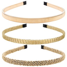 ANBALA 3 Pack Fashion Headband Gold Headbands for Women, Thin Metal Hair Band Thin Headbands for Women Gold Hair Accessories