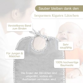KiGATEX 3 x XXL Baby Bibs, 100% Cotton, Adjustable Bibs, Extremely Absorbent Terry Cloth Bib for Tying – Oeko-Tex Certified – 30 x 40 cm, star Grey