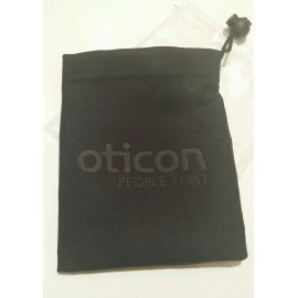 Oticon 2 x BLACK FABRIC SOFT DRAWSTRING POUCH FOR HEARING AIDS ~ 4" x 5¹/⁴" ~ BNIP