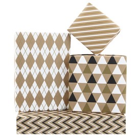 Classical Geometric Gift Wrapping Paper for Men Women, 8 Pieces Folded Flat Chevron Triangles Diagonals Rhomb Pattern Wrap Paper for Birthday Graduations Wedding Party Holiday Christmas Lesser Bairam