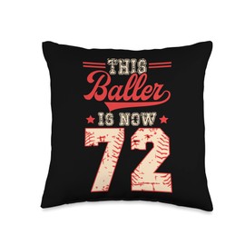 One-Hitter Rounders Pitched Ball Age Sayings This Baller is Now 72 Baseball Knuckleballer Home Run Throw Pillow, 16x16, Multicolor