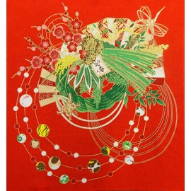 Maruten Furoshiki Crepe Inner Width New Year's Decoration, Approx. 18.9 x 18.9 inches (48 x 48 cm)