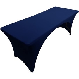 Gowinex 8 ft Navy Blue Spandex Tablecloth Stretch Open Back Table Cover for Rectangular Fitted Folding Table