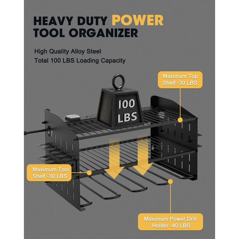 WellMall Power Tool Charging Station - 3 Layer Wall Mount