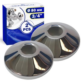 Set of 2 covers for taps, diameter 80 mm x 3/4 inch, for concealing eccentric pipes, behind wall fittings in bathrooms, made of chrome-plated brass MONTERAL