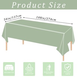 Tablecloth, Sage Green, 137 x 274 cm, Disposable Tablecloth, Plastic Tablecloth, Rectangular Table Cover, Garden Tablecloth, Outdoor Table Cloth for Catering, Party, Weddings or Household
