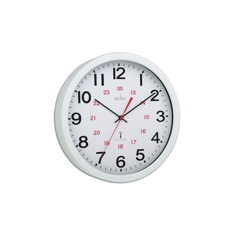 Acctim Wall Clock Radio Controlled 30cm Wht 74172, Metal, White,