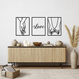 EDCIJB 3 Pcs Love Hands Minimalist Black Metal Wall Art Valentines Day Wall Decor Abstract Love Heart Black Couple Wall Art Decor for Bedroom Living Room