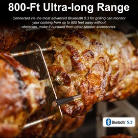 Wireless Meat Thermometer with 800 ft Remote Range, Bluetooth 5.3 Digital Wireless Cooking Thermometer with 5.5mm Ultra-Thin Probe, Instant Read Food Thermometer with App for BBQ Oven Grill